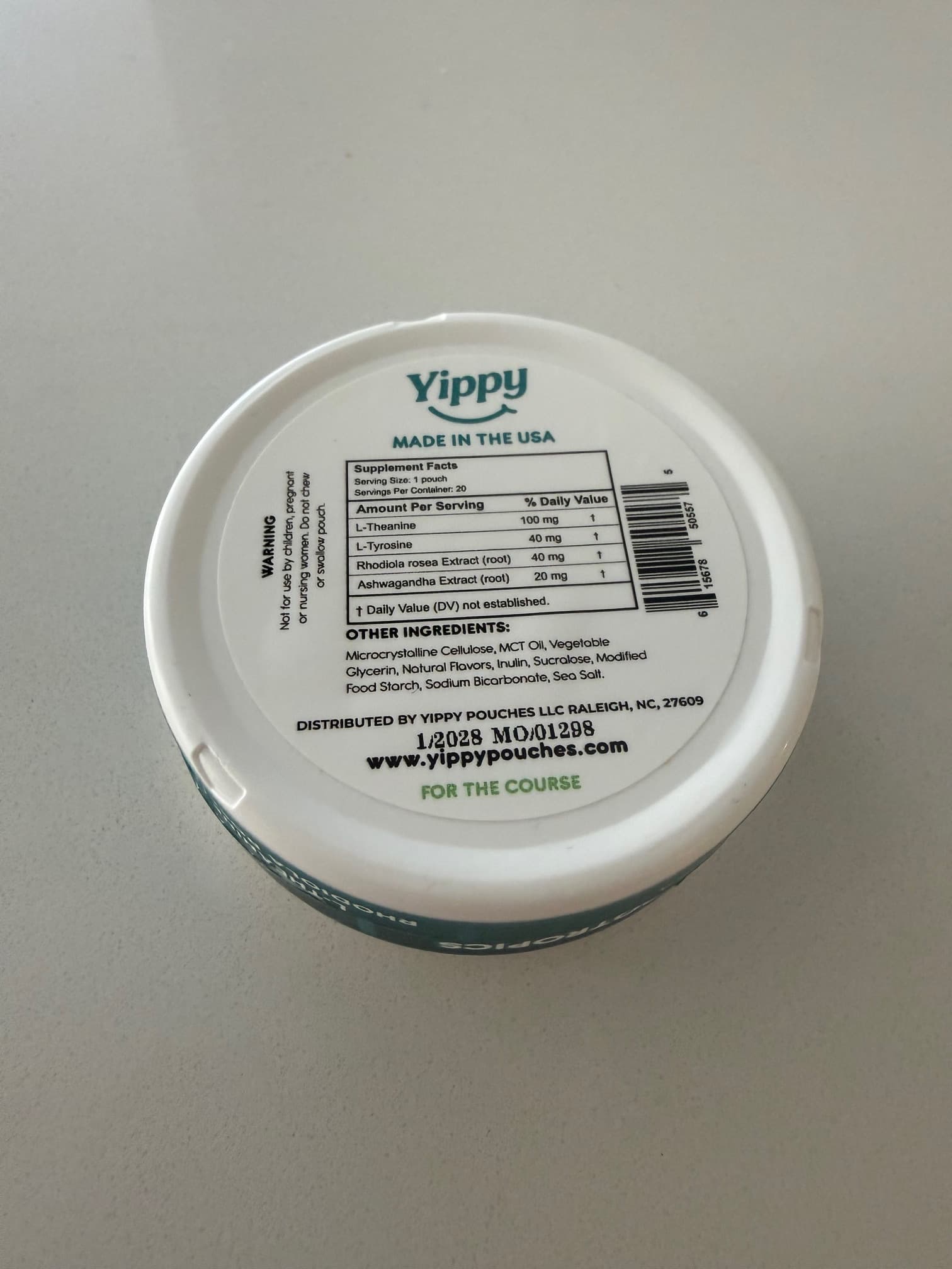 Yippy Nootropic Pouches - Ingredients/Supplement Facts